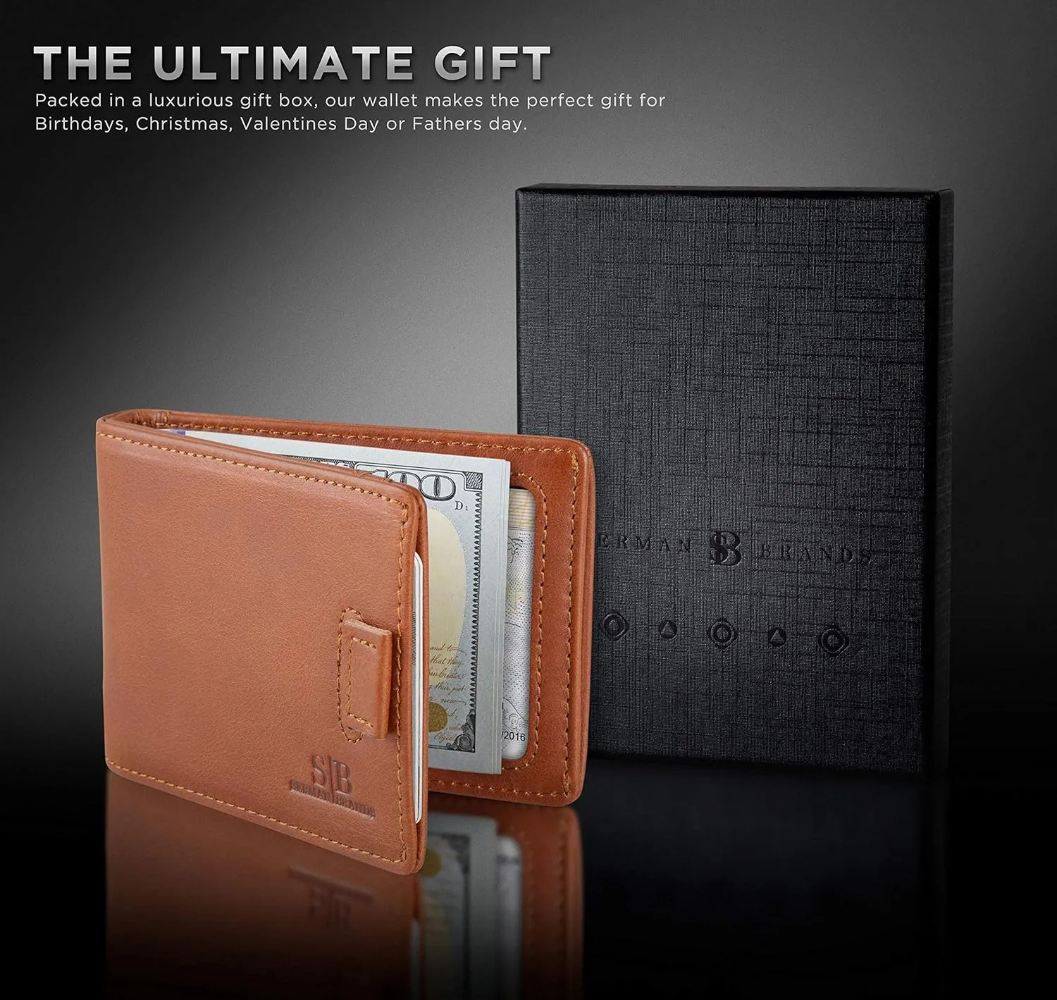 SERMAN BRANDS RFID Blocking Slim Money Clip Wallet – Leather Bifold Front Pocket Minimalist Mens Wallet with Money Clip for Men, Small Credit Card Holder Wallet - Travel Wallet with Gift Box