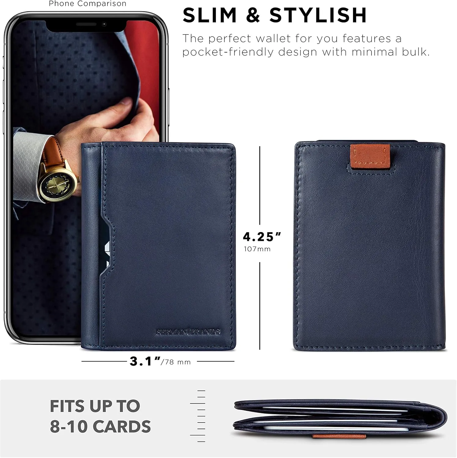 SERMAN BRANDS - Wallets for Men Slim Mens leather RFID Blocking Minimalist Card Front Pocket Bifold Travel Thin