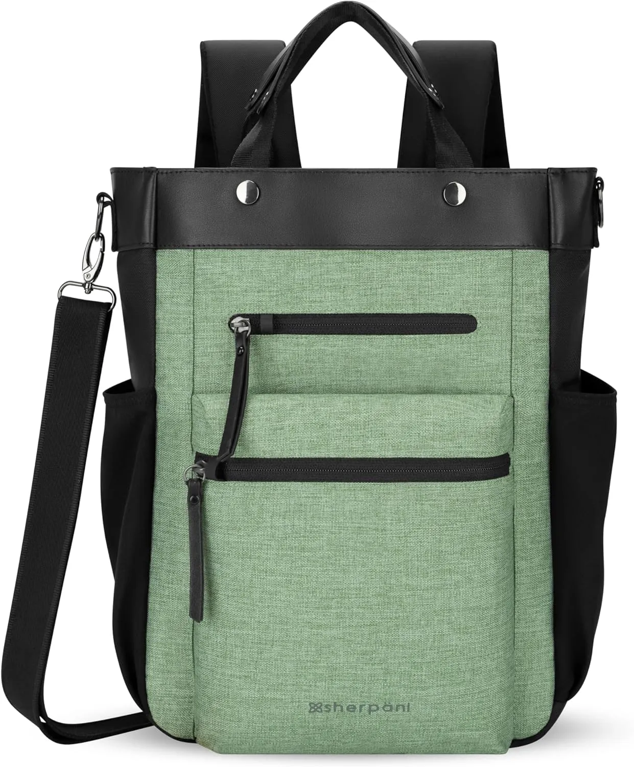 Sherpani Soleil, Anti Theft Convertible Backpack, 3 in 1 Tote Bag, Crossbody Purse, 18L Travel Backpack, Travel Gifts for Women, RFID Protection, Metal Hardware, Fits 15” Laptop (Basil)
