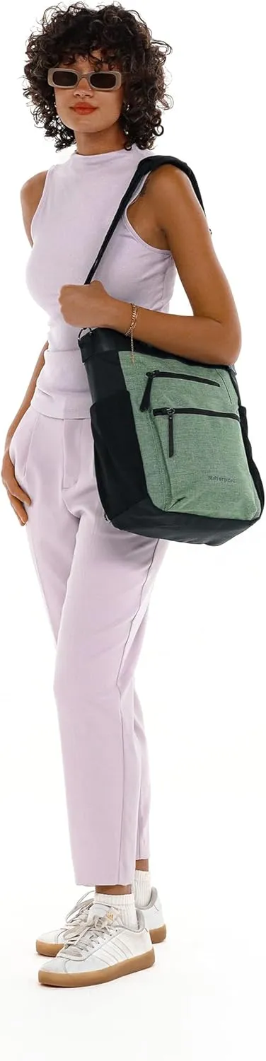 Sherpani Soleil, Anti Theft Convertible Backpack, 3 in 1 Tote Bag, Crossbody Purse, 18L Travel Backpack, Travel Gifts for Women, RFID Protection, Metal Hardware, Fits 15” Laptop (Basil)