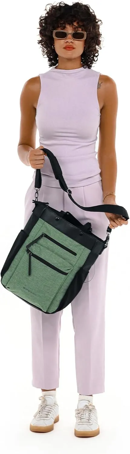 Sherpani Soleil, Anti Theft Convertible Backpack, 3 in 1 Tote Bag, Crossbody Purse, 18L Travel Backpack, Travel Gifts for Women, RFID Protection, Metal Hardware, Fits 15” Laptop (Basil)