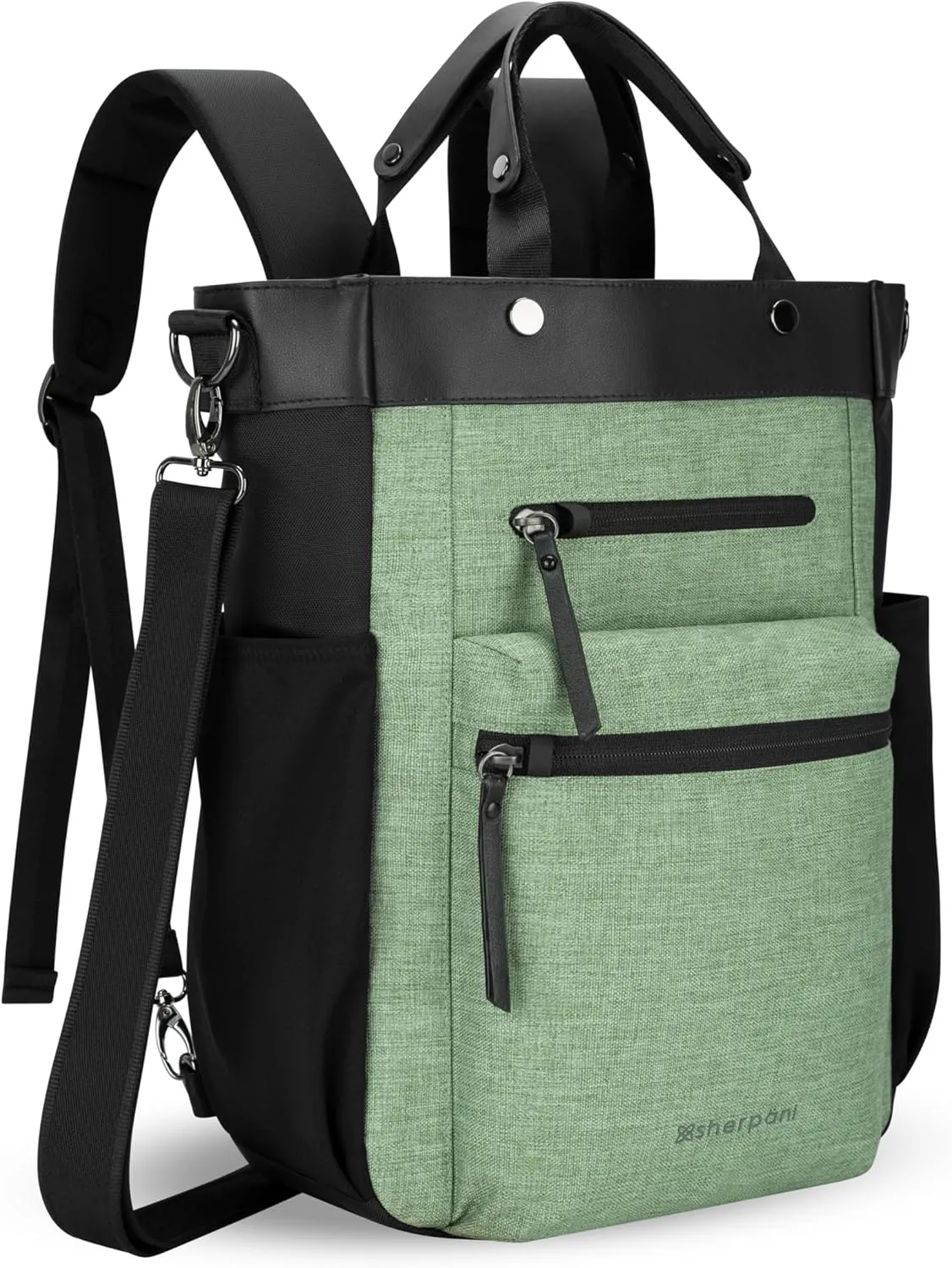 Sherpani Soleil, Anti Theft Convertible Backpack, 3 in 1 Tote Bag, Crossbody Purse, 18L Travel Backpack, Travel Gifts for Women, RFID Protection, Metal Hardware, Fits 15” Laptop (Basil)