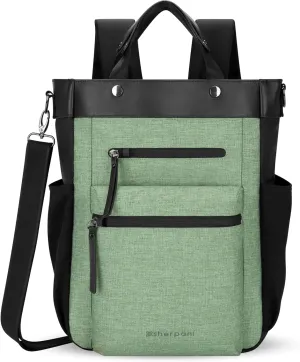Sherpani Soleil, Anti Theft Convertible Backpack, 3 in 1 Tote Bag, Crossbody Purse, 18L Travel Backpack, Travel Gifts for Women, RFID Protection, Metal Hardware, Fits 15” Laptop (Basil)