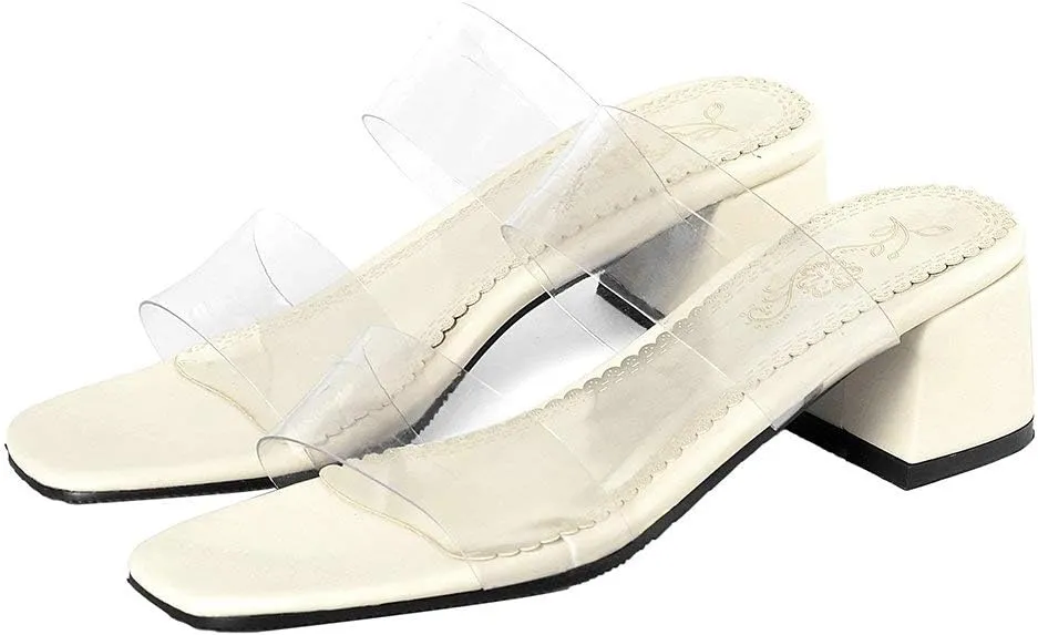 Shinelly Women Transparent Clear Slide Sandals Chunky Heel Mules