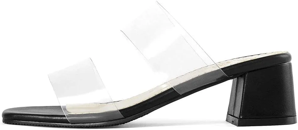 Shinelly Women Transparent Clear Slide Sandals Chunky Heel Mules