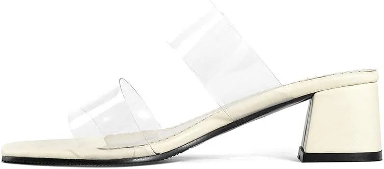 Shinelly Women Transparent Clear Slide Sandals Chunky Heel Mules