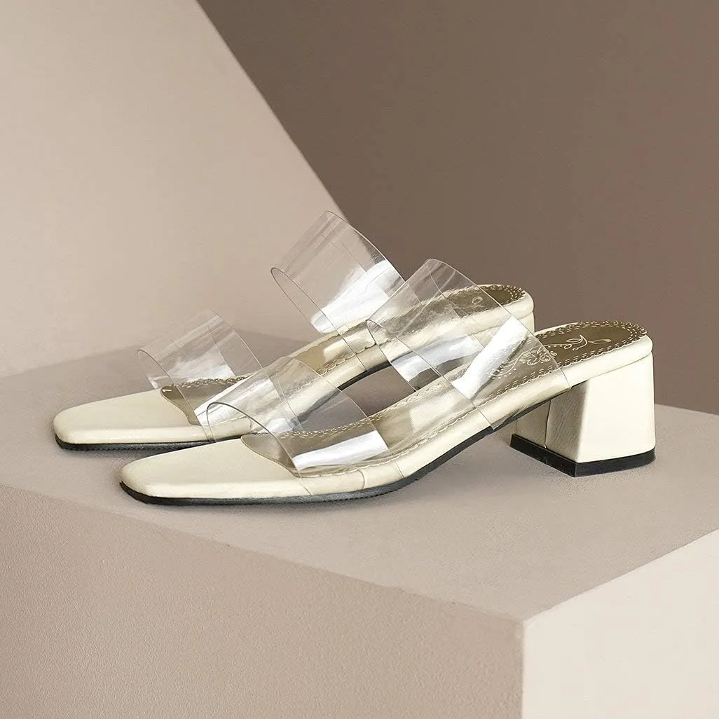 Shinelly Women Transparent Clear Slide Sandals Chunky Heel Mules