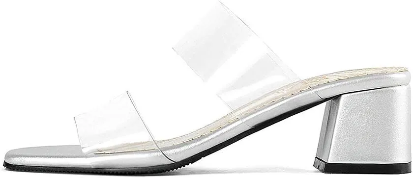 Shinelly Women Transparent Clear Slide Sandals Chunky Heel Mules