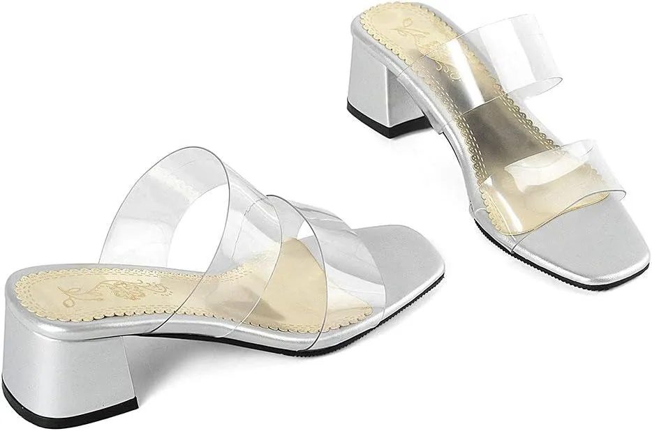 Shinelly Women Transparent Clear Slide Sandals Chunky Heel Mules