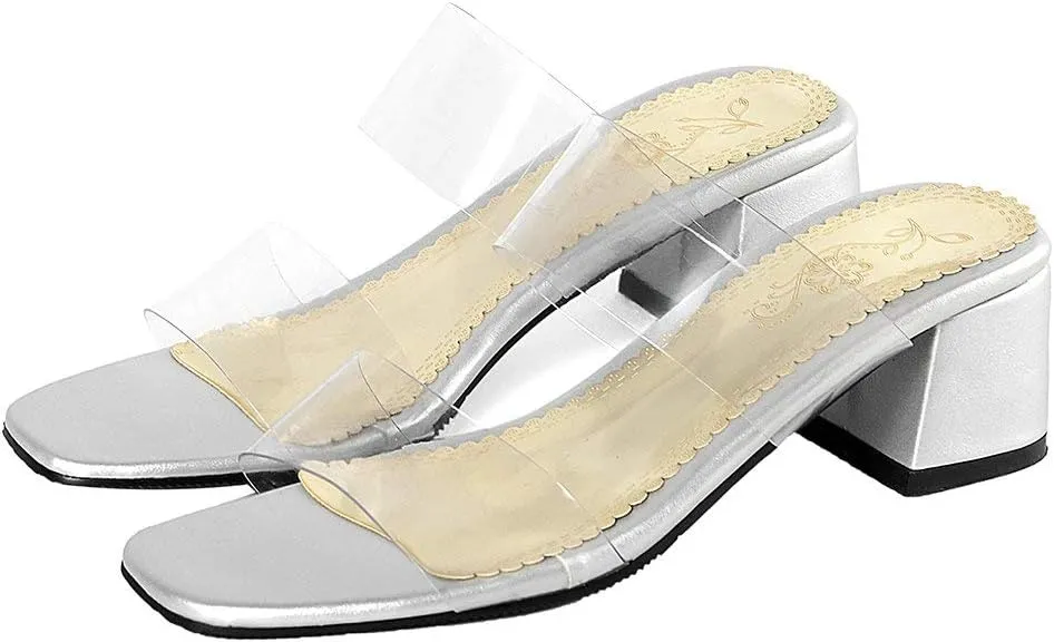 Shinelly Women Transparent Clear Slide Sandals Chunky Heel Mules