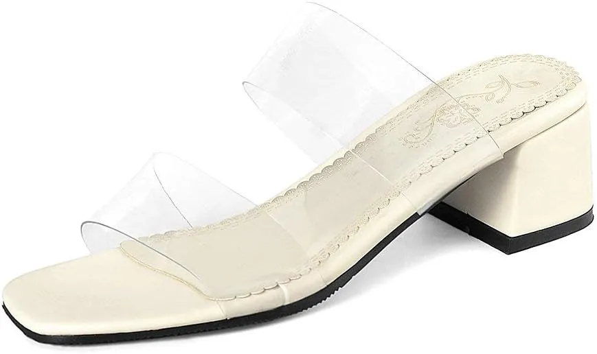 Shinelly Women Transparent Clear Slide Sandals Chunky Heel Mules