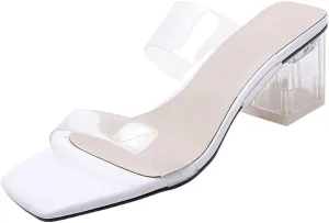 Shinelly Women Transparent Clear Slide Sandals Chunky Heel Mules