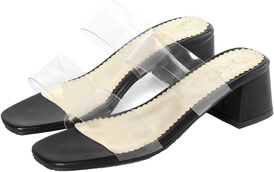 Shinelly Women Transparent Clear Slide Sandals Chunky Heel Mules
