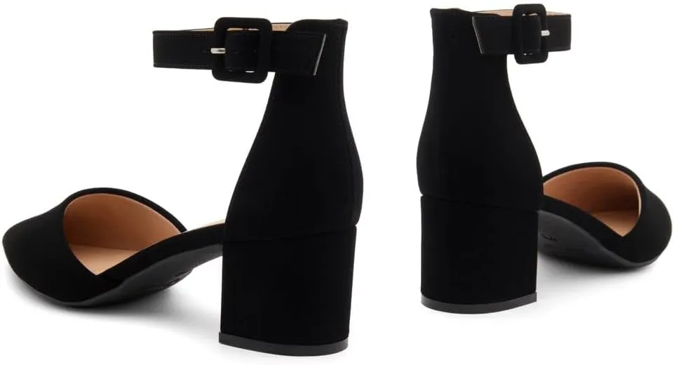 Shoe Land Women's Closed Toe Heels, Comfortable Low Block 2.25 Inch Heel Pumps for Work Office & Business Casual, Pointed Toe Dress Shoes with Adjustable Ankle Straps