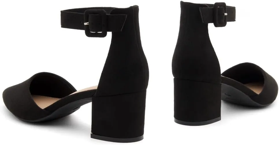 Shoe Land Women's Closed Toe Heels, Comfortable Low Block 2.25 Inch Heel Pumps for Work Office & Business Casual, Pointed Toe Dress Shoes with Adjustable Ankle Straps