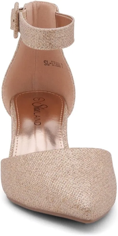 Shoe Land Women's Closed Toe Heels, Comfortable Low Block 2.25 Inch Heel Pumps for Work Office & Business Casual, Pointed Toe Dress Shoes with Adjustable Ankle Straps