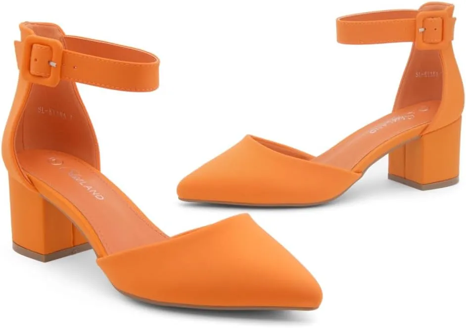 Shoe Land Women's Closed Toe Heels, Comfortable Low Block 2.25 Inch Heel Pumps for Work Office & Business Casual, Pointed Toe Dress Shoes with Adjustable Ankle Straps