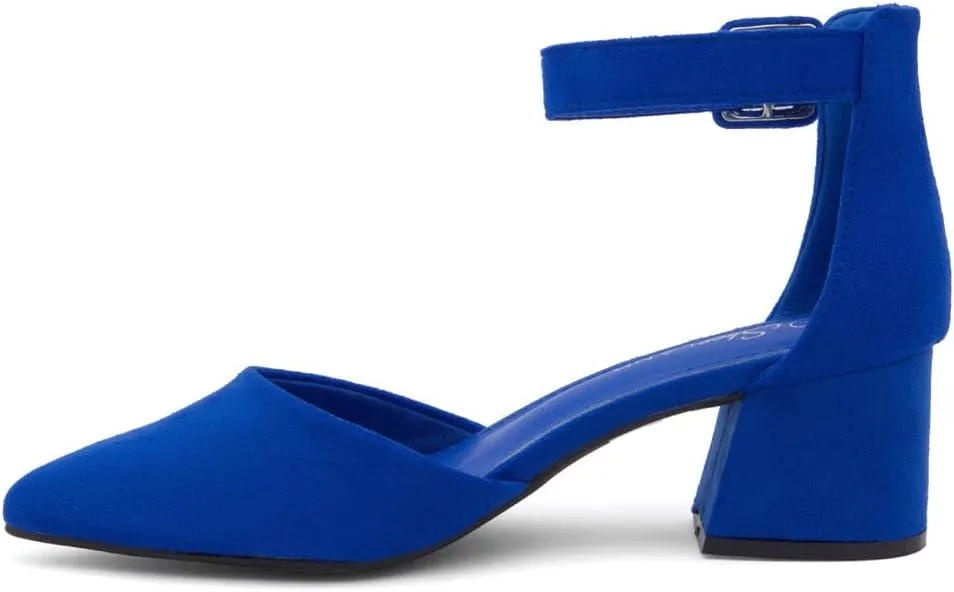 Shoe Land Women's Closed Toe Heels, Comfortable Low Block 2.25 Inch Heel Pumps for Work Office & Business Casual, Pointed Toe Dress Shoes with Adjustable Ankle Straps