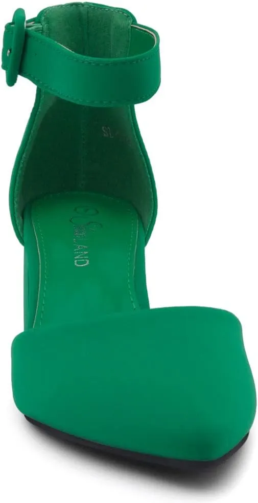 Shoe Land Women's Closed Toe Heels, Comfortable Low Block 2.25 Inch Heel Pumps for Work Office & Business Casual, Pointed Toe Dress Shoes with Adjustable Ankle Straps