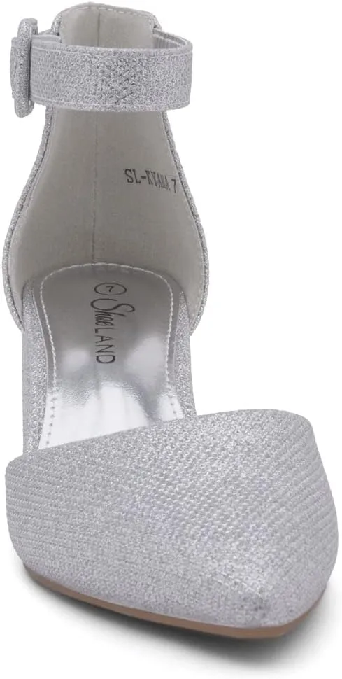 Shoe Land Women's Closed Toe Heels, Comfortable Low Block 2.25 Inch Heel Pumps for Work Office & Business Casual, Pointed Toe Dress Shoes with Adjustable Ankle Straps