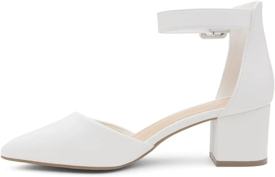 Shoe Land Women's Closed Toe Heels, Comfortable Low Block 2.25 Inch Heel Pumps for Work Office & Business Casual, Pointed Toe Dress Shoes with Adjustable Ankle Straps