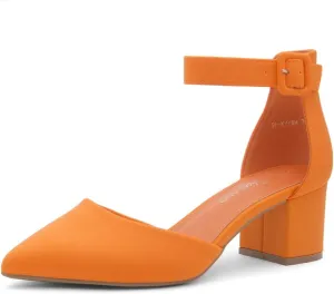Shoe Land Women's Closed Toe Heels, Comfortable Low Block 2.25 Inch Heel Pumps for Work Office & Business Casual, Pointed Toe Dress Shoes with Adjustable Ankle Straps