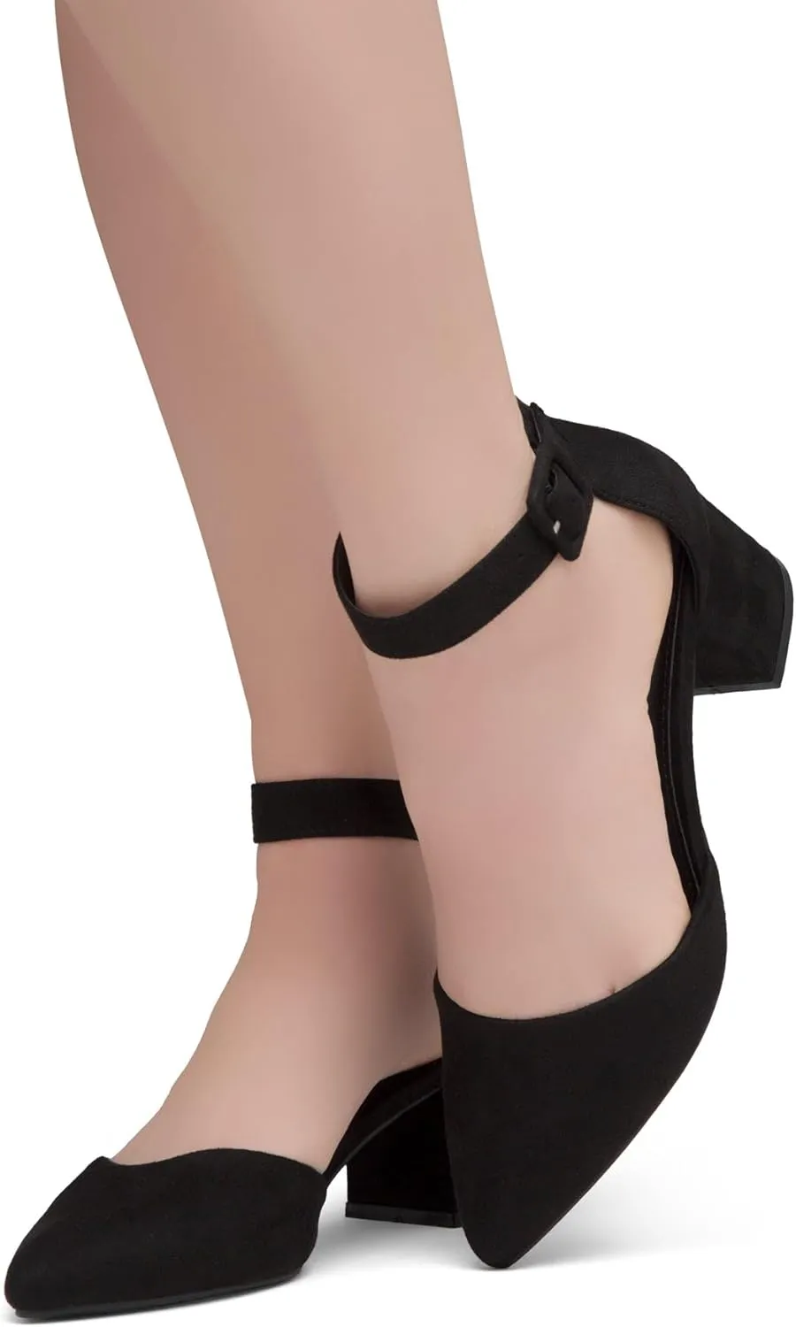 Shoe Land Women's Closed Toe Heels, Comfortable Low Block 2.25 Inch Heel Pumps for Work Office & Business Casual, Pointed Toe Dress Shoes with Adjustable Ankle Straps