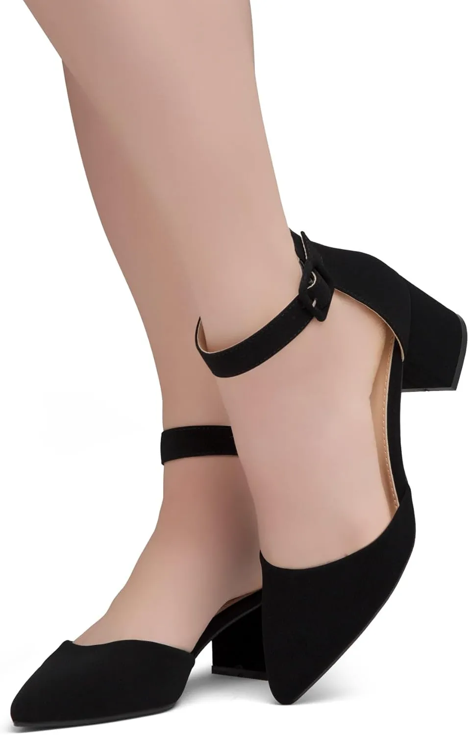 Shoe Land Women's Closed Toe Heels, Comfortable Low Block 2.25 Inch Heel Pumps for Work Office & Business Casual, Pointed Toe Dress Shoes with Adjustable Ankle Straps