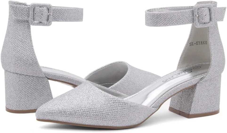 Shoe Land Women's Closed Toe Heels, Comfortable Low Block 2.25 Inch Heel Pumps for Work Office & Business Casual, Pointed Toe Dress Shoes with Adjustable Ankle Straps