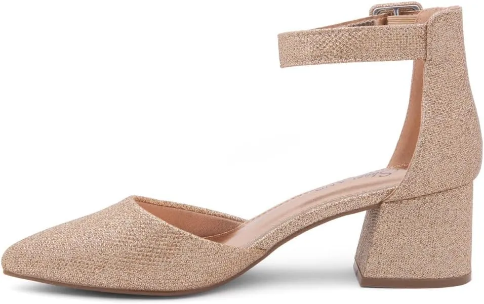Shoe Land Women's Closed Toe Heels, Comfortable Low Block 2.25 Inch Heel Pumps for Work Office & Business Casual, Pointed Toe Dress Shoes with Adjustable Ankle Straps