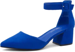 Shoe Land Women's Closed Toe Heels, Comfortable Low Block 2.25 Inch Heel Pumps for Work Office & Business Casual, Pointed Toe Dress Shoes with Adjustable Ankle Straps