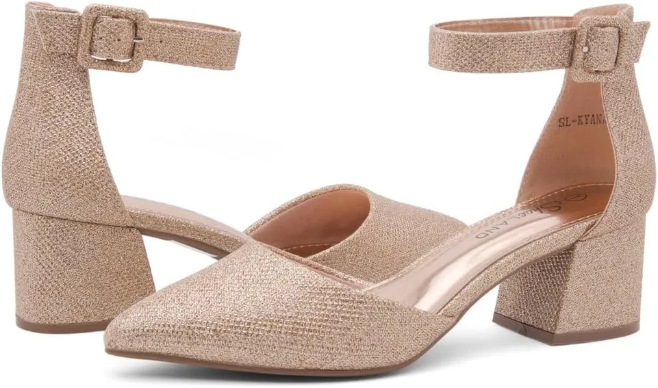 Shoe Land Women's Closed Toe Heels, Comfortable Low Block 2.25 Inch Heel Pumps for Work Office & Business Casual, Pointed Toe Dress Shoes with Adjustable Ankle Straps