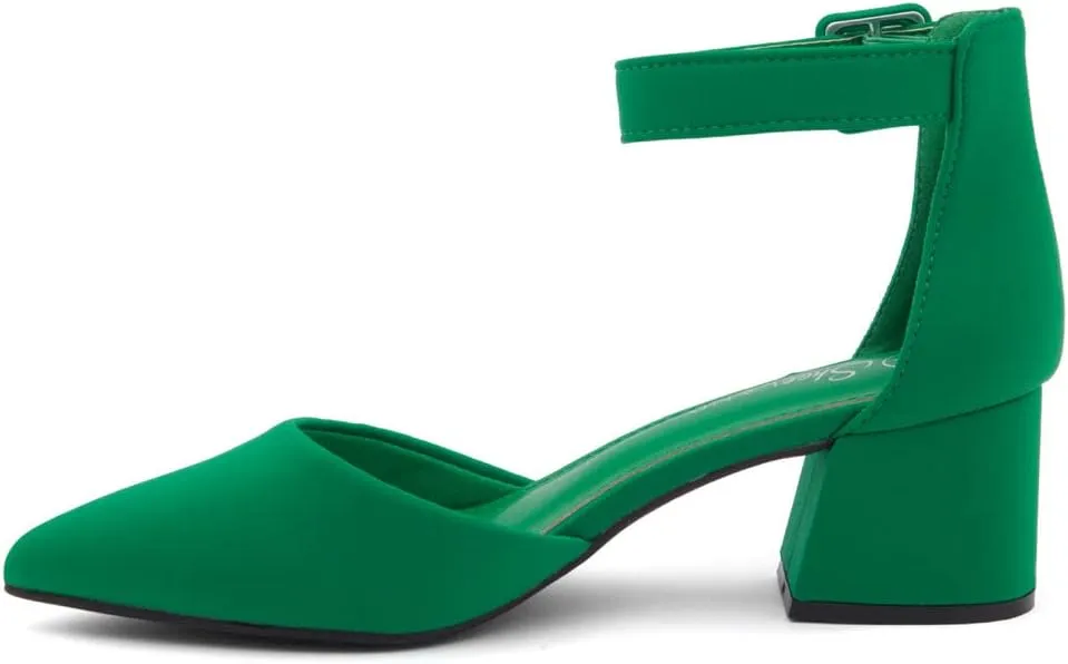 Shoe Land Women's Closed Toe Heels, Comfortable Low Block 2.25 Inch Heel Pumps for Work Office & Business Casual, Pointed Toe Dress Shoes with Adjustable Ankle Straps