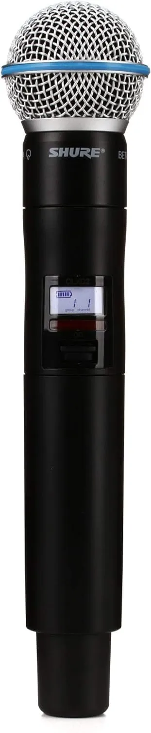 Shure QLXD2/B58 Handheld Transmitter with BETA 58A Vocal Mic Capsule - for use with QLX-D Digital Wireless Microphone Systems, Receiver Sold Separately | G50 Band (QLXD2/B58=-G50)