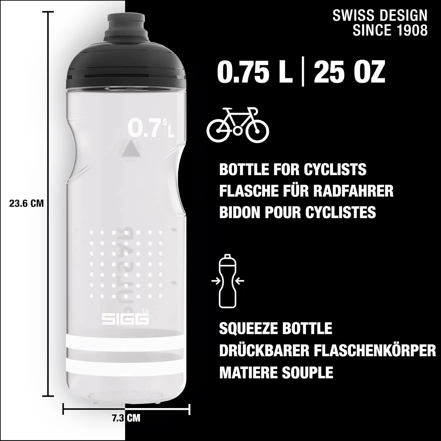 SIGG - Soft Bike Water Bottle - Pulsar Transparent White - Squeezable - Dishwasher Safe - Lightweight - Leakproof - BPA Free - White 25 Oz