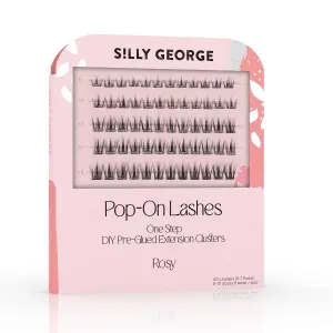 Silly George Pop-On Lashes - DIY 1-Step Pre-Glued Faux Eyelash Clusters, Natural Look Extensions, Black - Rosy, 5-7 Pair Set, Pack of 60 Clusters