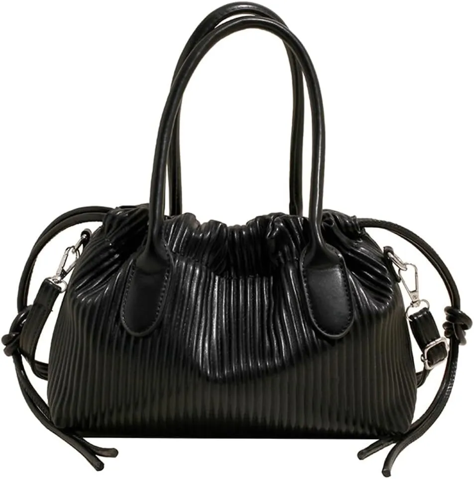 Simple Fashion Pleated Handbag Retro Solid PU Leather Shoulder Bag Travel Work Cross Body Bags for Women 2025