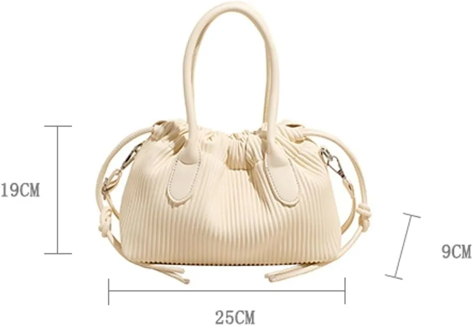 Simple Fashion Pleated Handbag Retro Solid PU Leather Shoulder Bag Travel Work Cross Body Bags for Women 2025