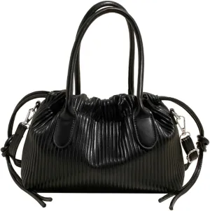 Simple Fashion Pleated Handbag Retro Solid PU Leather Shoulder Bag Travel Work Cross Body Bags for Women 2025
