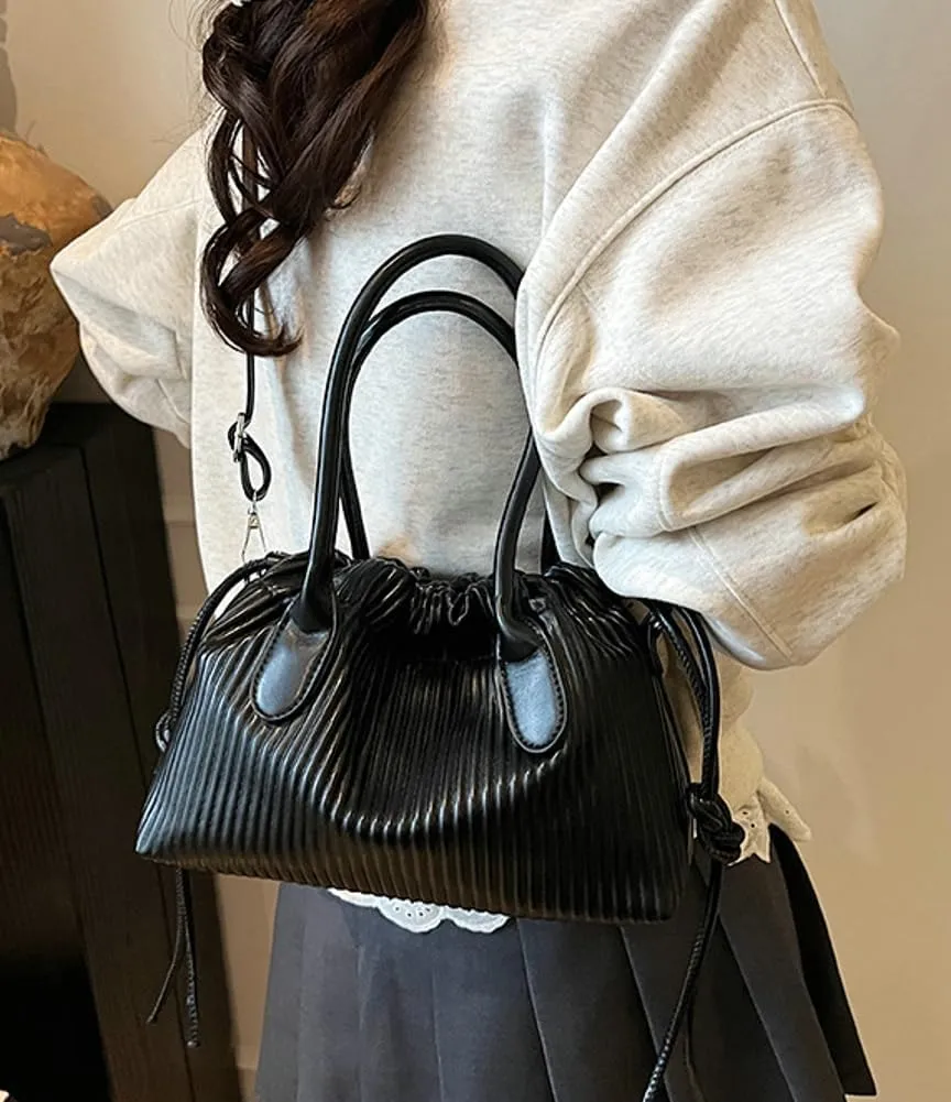 Simple Fashion Pleated Handbag Retro Solid PU Leather Shoulder Bag Travel Work Cross Body Bags for Women 2025