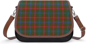 Sinclair Clan Hunting Tartan Variant Plaid Leather Decorative Crossbody Strap Backpack, Large Capacity Shoulder Bag