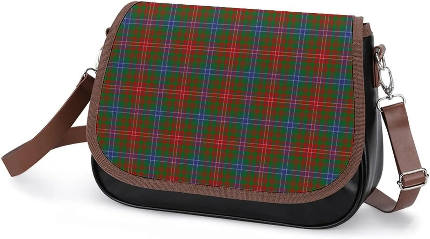 Sinclair Clan Hunting Tartan Variant Plaid Leather Decorative Crossbody Strap Backpack, Large Capacity Shoulder Bag