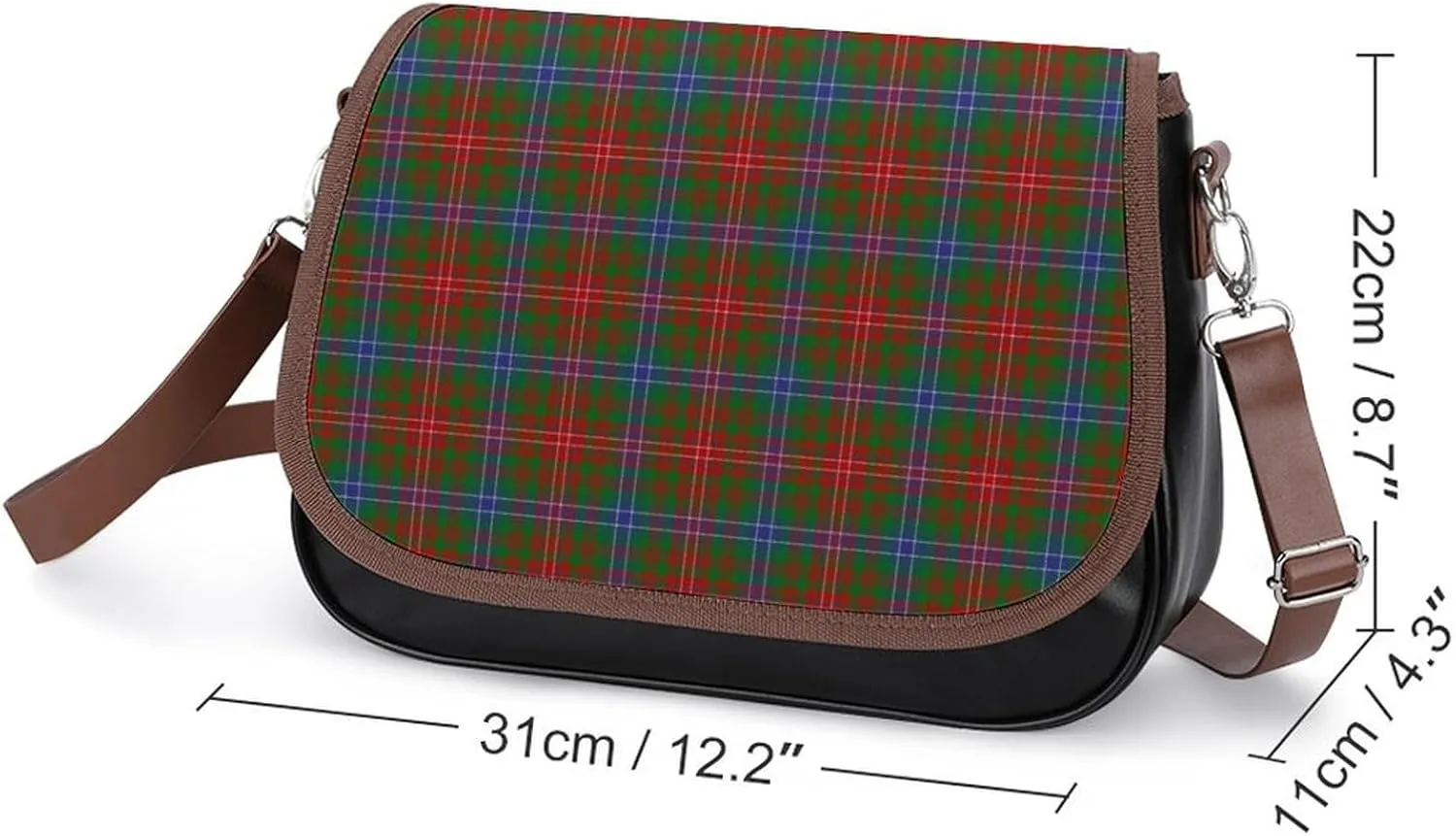 Sinclair Clan Hunting Tartan Variant Plaid Leather Decorative Crossbody Strap Backpack, Large Capacity Shoulder Bag