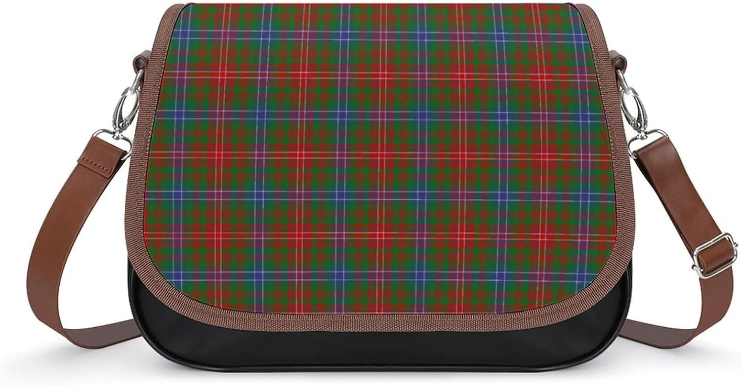 Sinclair Clan Hunting Tartan Variant Plaid Leather Decorative Crossbody Strap Backpack, Large Capacity Shoulder Bag