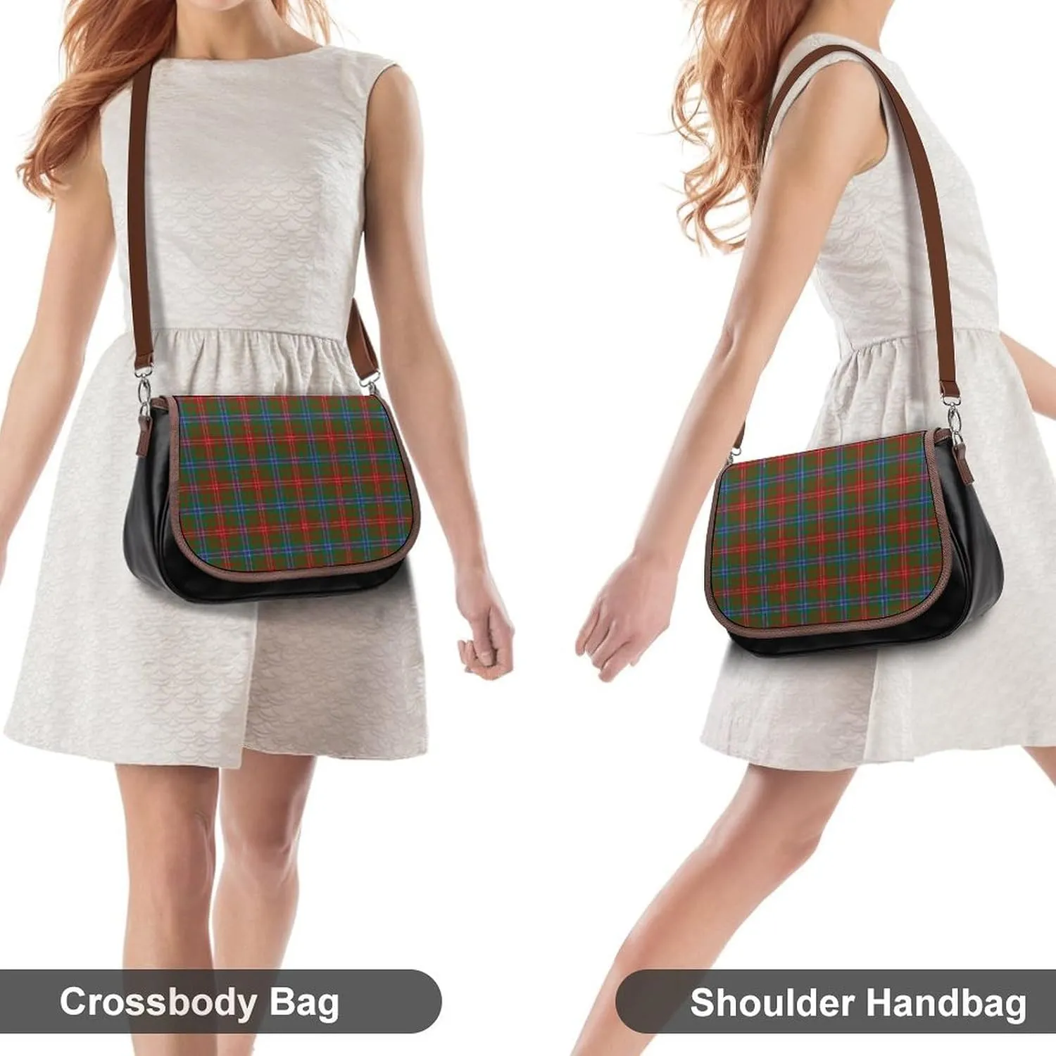Sinclair Clan Hunting Tartan Variant Plaid Leather Decorative Crossbody Strap Backpack, Large Capacity Shoulder Bag