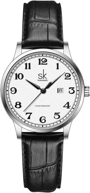 SK Classic Easy Read Watch for Women with Genuine Leather Band Ladies Calendar Watch