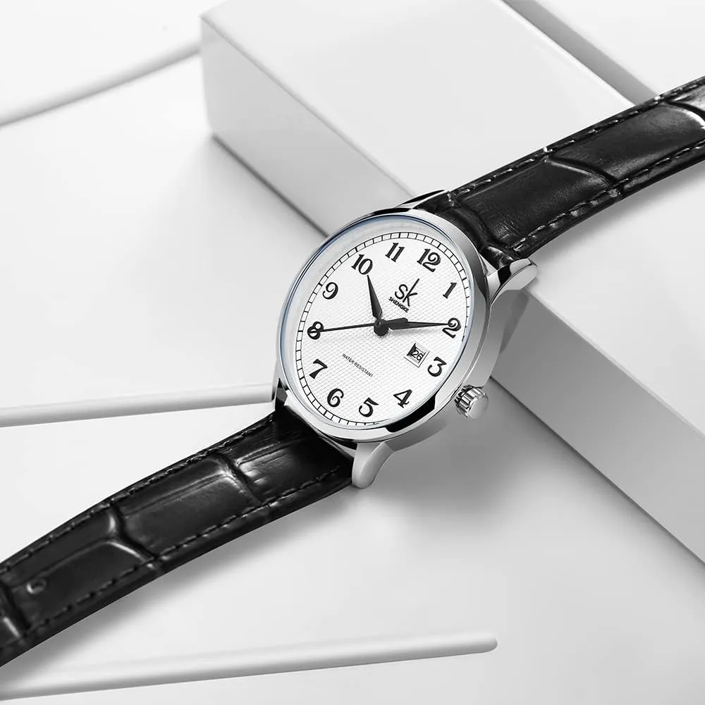 SK Classic Easy Read Watch for Women with Genuine Leather Band Ladies Calendar Watch