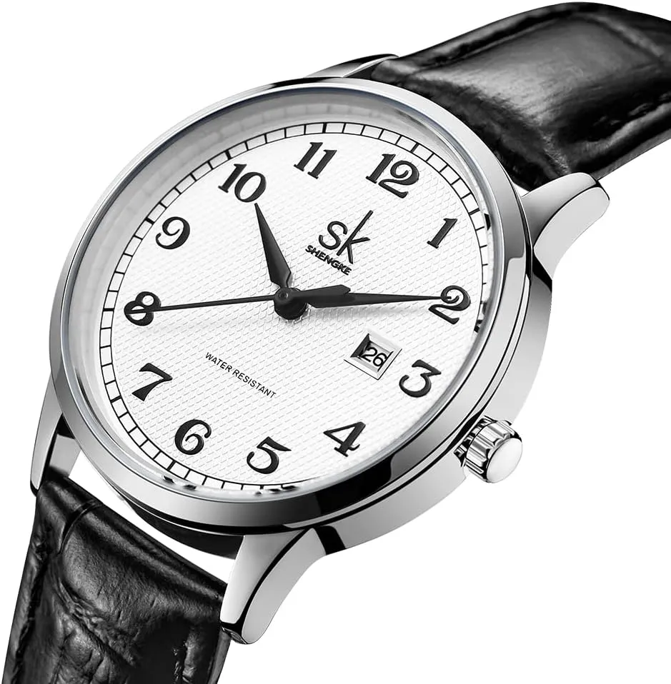 SK Classic Easy Read Watch for Women with Genuine Leather Band Ladies Calendar Watch
