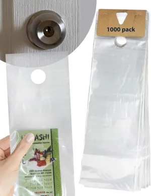 Skywin Plastic Door Hanger Bags 6” x 19” (1000 Pack), Clear Door Hanger Bags Protects Flyers, Brochures, Printed Materials - Waterproof and Secure for Outdoor Use