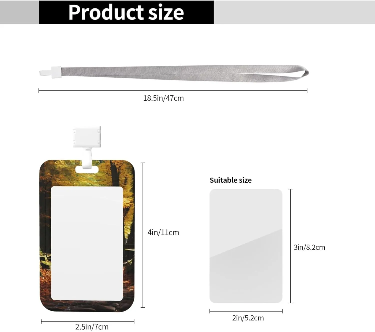 Sliding ID Badge Holder Vertical Plastic Badge Holder with Clear Window Retractable Lanyard Badge Reel Pathway in The Woods Covered ID Card Holder Waterproof Card Protector Cover for Office